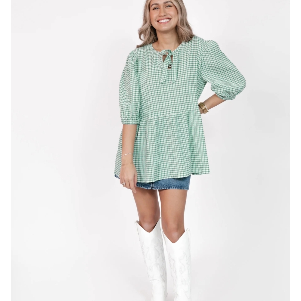 Green Gingham Women's Top